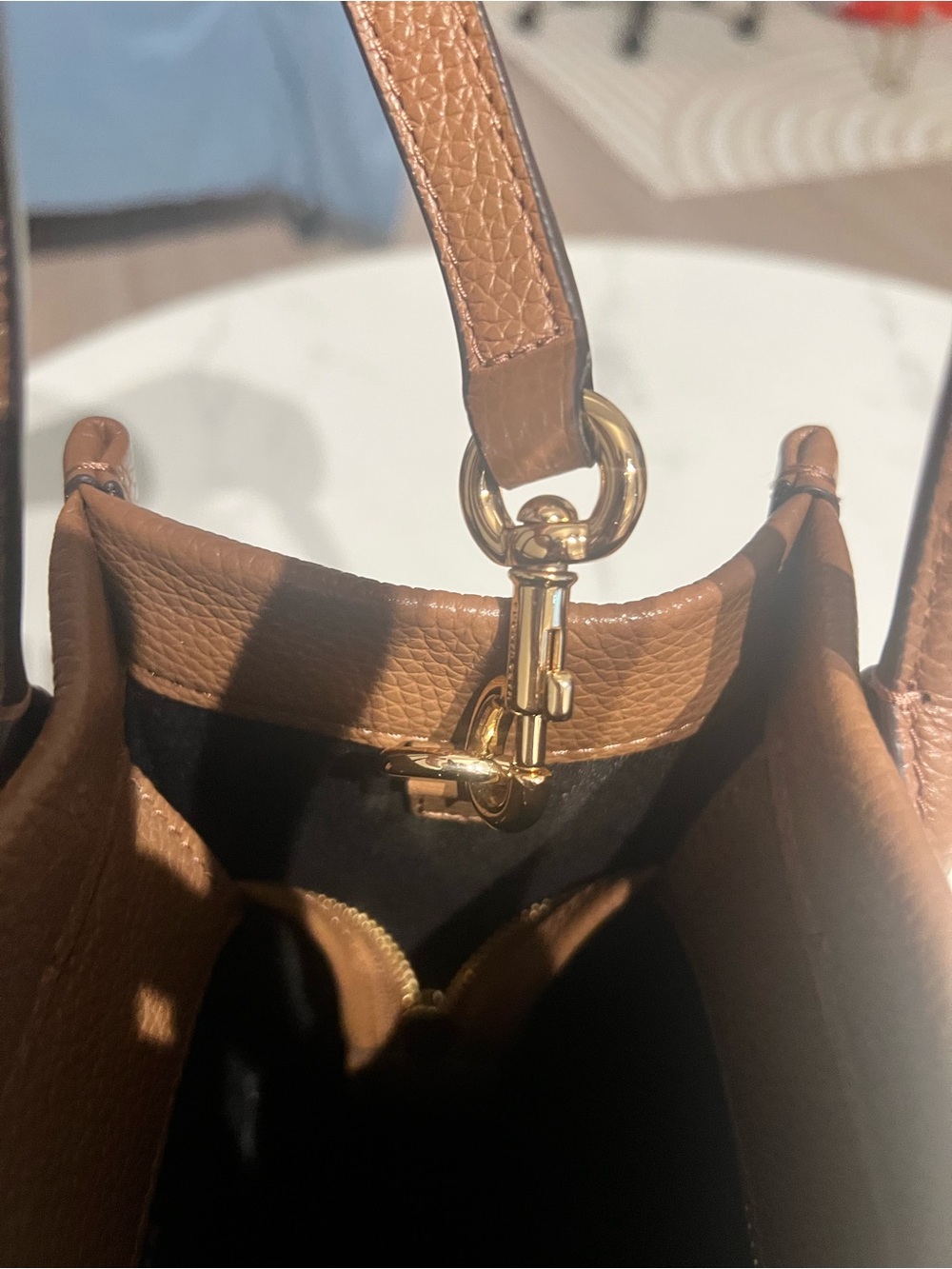 Authentic M Jacobs Cognac Pebbled. Leather Mini Tote. Original dustbag included. - Picture 7 of 9
